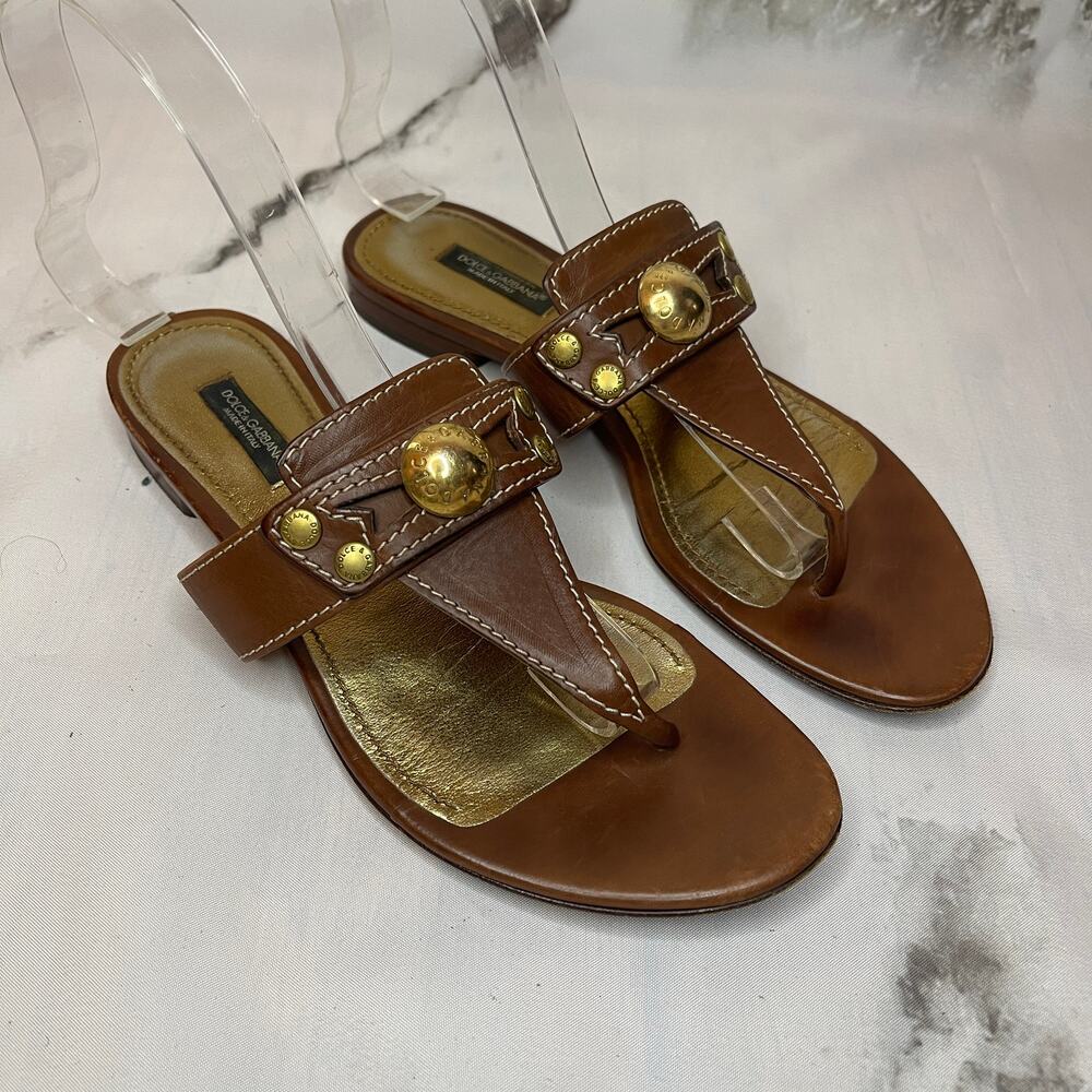 Dolce & Gabbana Tobacco Leather Sandals Size 7